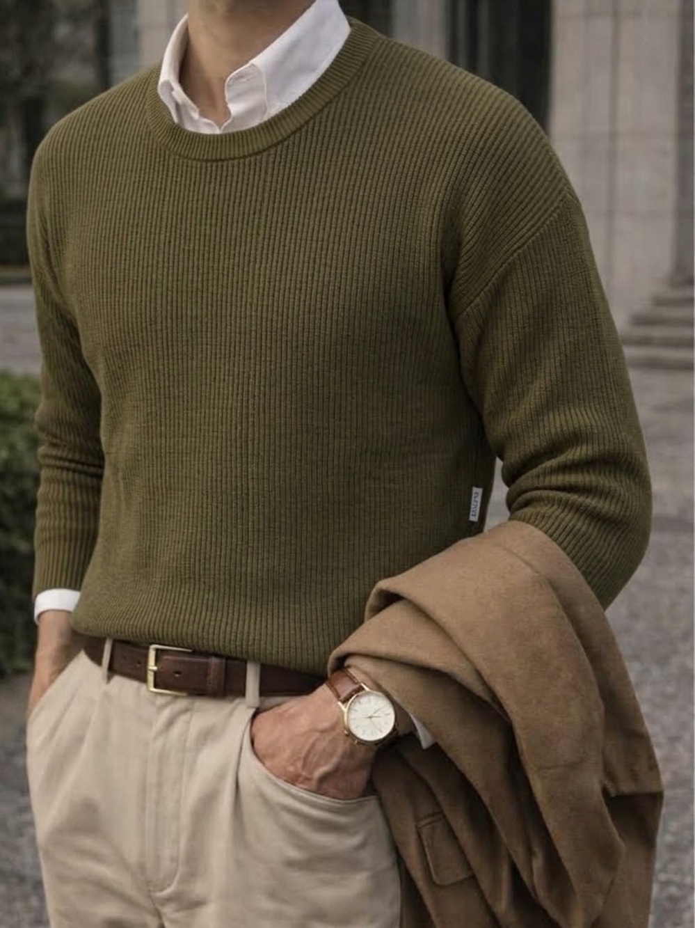 Selected Homme Slim Fit Knit Crew Neck Olive Cotton Knit Crewneck Size Medium